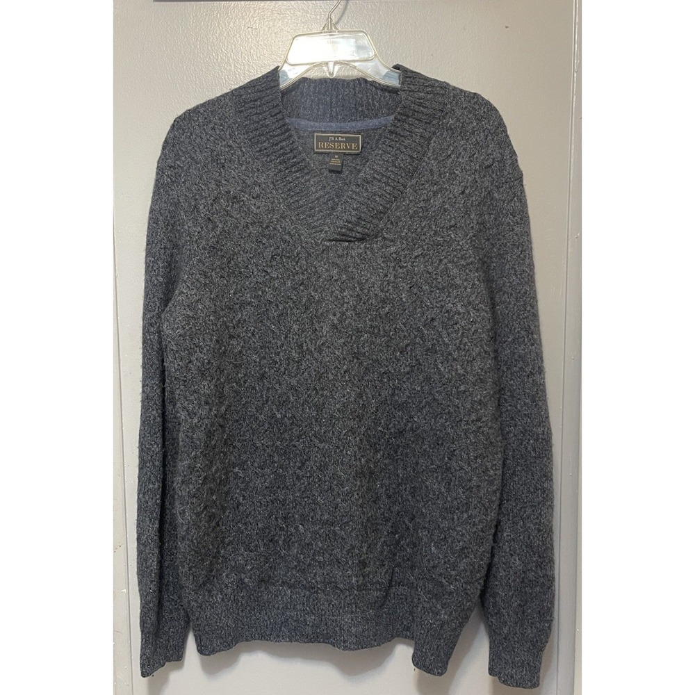 Joseph A Bank Reserve Sweater Mens Medium Wool Nylon Knit Pullover Charcoal Gray